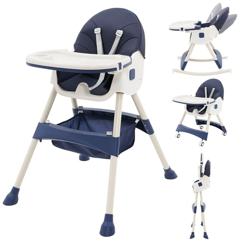 Hochstuhl Baby Kinderhochstuhl mit Abnehmbares Tablett Hochstuhl Verstellbar Klappbar Babystuhl mit Liegefunktion Kombihochstuhl mitwachsend esszimmerstuhl ab 6 Monate kleinkinder (Blau)