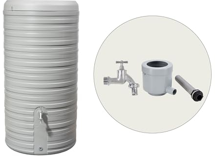GARANTIA Nordic 2in1 Komplett-Set Regentonne 300 Liter steingrau inkl. Chrom-Auslaufhahn und Fallrohranschluss - Regentonne, Wassertank, Regenfass, Regenwassertonne, Wasserbehälter, Fass