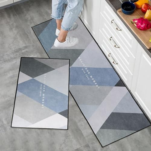 7VSTOHS Küchenteppich Set 2 Stück rutschfeste Küchenmatte Set, waschbare Küchenbodenmatte für Küche, Eingang, Flur Läuferset waschbare Läufer, 43x75+43x150cm