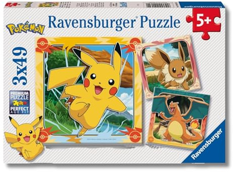 Ravensburger - Puzzle Bambini 5 Anni 3x49 Pezzi, Pokémon - Puzzle 5 Anni, Collezione Pokémon, Include 3 Puzzle 49 Pezzi, Giochi Educativi, Idee Regalo