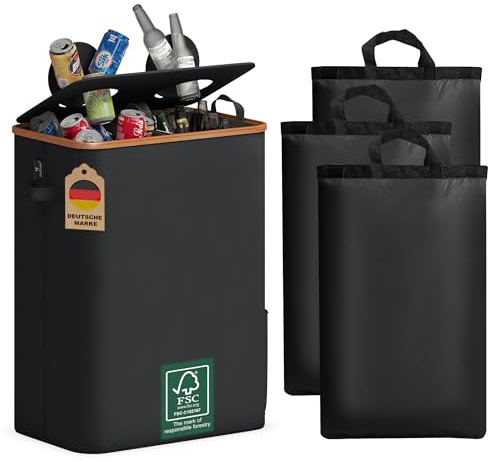 Adeldream 140L 2 Fächer Pfandflaschen Sammelbehälter Groß Pfandflaschen Aufbewahrung Behälter Leergut & Altglas Aufbewahrung Softgrip-Griffen Flaschensammler mit Loch Küche Abstellraum Schwarz