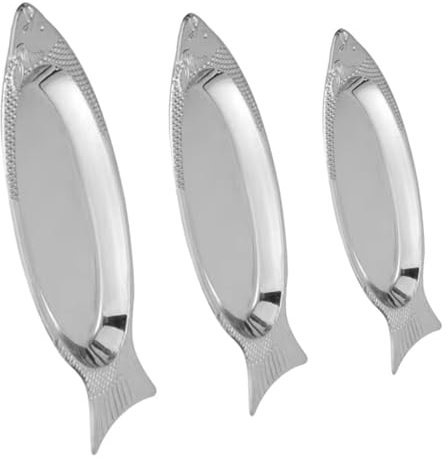 Hoement 3pezzi Vassoi in Acciaio Per Alimenti Forma Di Pesce Resistenti e Antiossidanti Piatti Portata Per Ristorante e Casa Design Creativo Con Rilievi Per Servire e Decorare Tavole