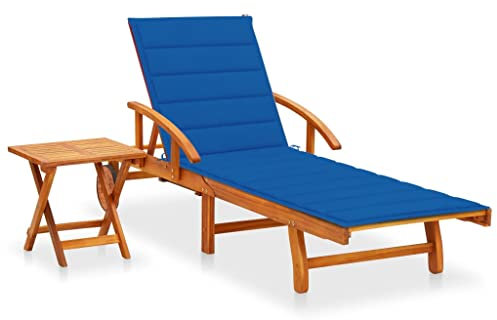 Makastle Gartenliege mit Tisch und Auflage, Sonnenliege Liegestuhl Relaxliege Garten Liege Saunaliege Gartenmöbel für Poolbereich, Akazie Massivholz