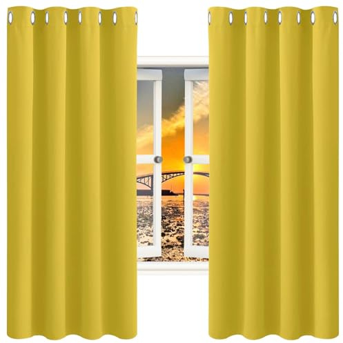 GAIFNAG Verdunkelungsvorhang Grau 1 Stück 100 x 220 cm Kälteschutz Wämreisolierende, Luftig Ösenschal Wohnzimmer Fensterschal für Hotels Büros Wohnzimmer, Gelb