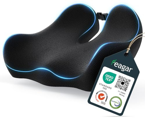 Feagar Cojin Silla Oficina - Cojin Coxis Ortopedico de Espuma con Memoria, Cojín Ergonómico para Silla de Oficina, Silla de Ruedas y Coche, Alivia Dolor de Coxis, Cadera y Ciática - Funda Lavable