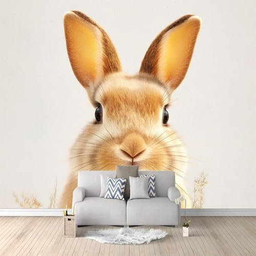 Carta da Parati Fotografica Animali Coniglio Marrone Bianco Bianco Design per Pareti Camera - Fotomurale Tessuto Non Tessuto Colla Non Inclusa 250x175 cm