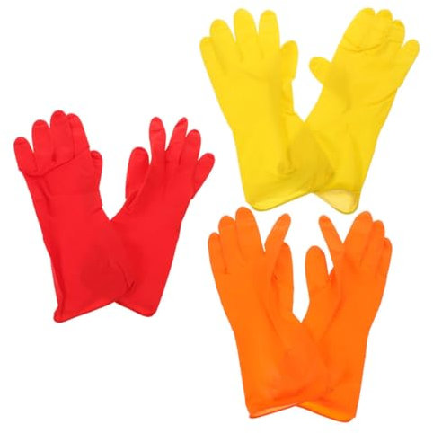 WHAMVOX Latex Dishwashing Gloves Comfortable Snug Fitting 3 Pairs with Textured Surface Cleaning Gloves Large for Household Kitchen and Bathroom Use
