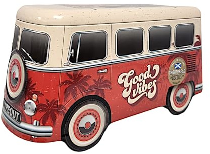 Vintage Retro Style Bus Shaped Tin with Shortbread Biscuits Baked in Scotland 320g (Blue and Red Bus Tins) (One Size, Red Tin (Single))