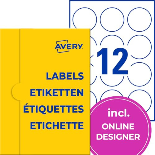 AVERY Zweckform P3416-50 Runde Etiketten (600 Klebepunkte, Ø60mm auf A4, runde Aufkleber zum Bedrucken, selbstklebende Produktetiketten, permanent haftende Marmeladenetiketten) 50 Blatt, weiß