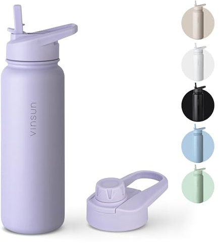 Vinsun Trinkflasche Edelstahl lila 750ml - Strohhalm, Trinköffnung - auslaufsicher, Kohlensäure geeignet, BPA frei - Thermosflasche Sport, Outdoor, Schule, Uni, Fahrrad, Wandern, Gym