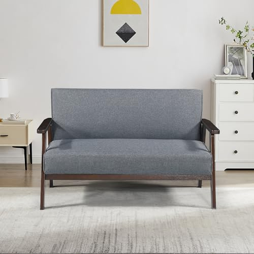 [en.casa] Sofa 2-Sitzer Kinda Sitzbank gepolstert 121 x 69 x 75 cm Sitzsofa mit Rückenlehne und Armlehnen Couch max. 320 kg Holzbeine Grau