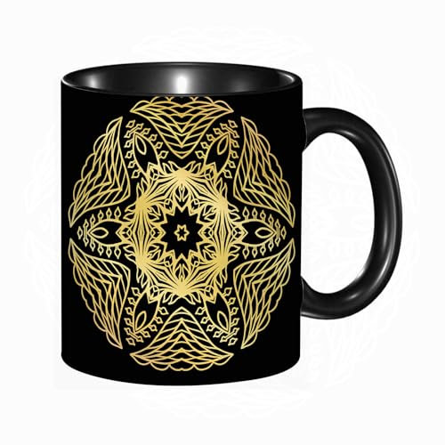 HRRASFAZF Tazza Caffe Latte Te in Ceramica,330 Ml,Tazza Divertente e Originale per Gli,tazza regalo,Elemento di design arabesco a stella floreale metallizzato oro. Foulard d