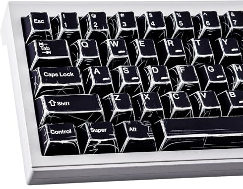Heykit PBT Keycaps - Japanese Manga Theme Keycaps for 60%, 65%, 75%, 100% Keyboard, 131 Keys Dye-Sub Custom Cherry Profile Keycap, Minimalist Style Key Caps for Cherry MX Mechanical Keyboard, Black