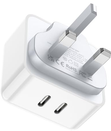 USB C Plug 40W USB C Charger Fast Charger Plug UK Charging Plug for iPhone 16 15 14 13 12 11 Pro Max Plus XS XR, iPad, Samsung Galaxy, USBC Fast Charge Power Adapter PD 3.0 Quick Wall Plug
