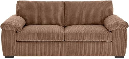 Bliss Furniture Amalfi Jumbo Cord 3 Seater Sofa for Family Living Rooms – Soft Corduroy, Birch Frame, Removable Washable Covers – High Back Three Seater Couch (Beige, 3 Seater)