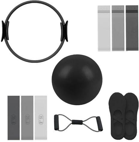 Generisch Pilates Ring Set, 14 Magic Circle, Long & Loop Resistance Bands, Soft Pilates Ball, Grip Socks,Puller, Home Workout Equipment for Women & Beginners to Tone, Flexibility & Core Strength