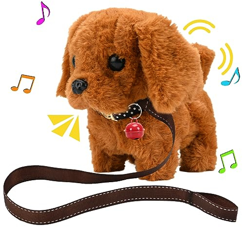 Toy Dogs for Kids Plush Brown Labrador Toy Electronic Interactive Plush Dog Toys for 1-6 Year Old Kids Simulation Pet Dog Walking Nod Barking Wagging Tail Puppy Educational Toys for Boys Girls (AA)