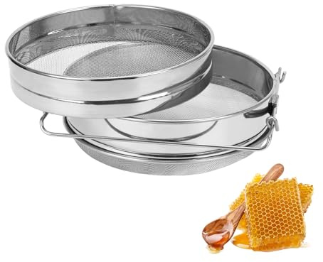 Premium 5-Gallon Dual-Layer Honey Strainer – Stainless Steel Ultra-Fine Mesh Filter with Adjustable Handles, Coarse & Fine Sieve for Pure Honey Harvesting – Fits Buckets, Beekeeping, Oil, Tea, Coffee