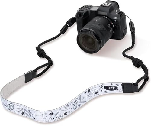 JJC Kamera axelrem med snabb frigöring, mjukt PU-läder nackrem med flätat rep, bilateralt justerbar flätad sladd för spegellös DSLR digitalkameror, halsrem 52 x 3,1 cm LxW (vit)