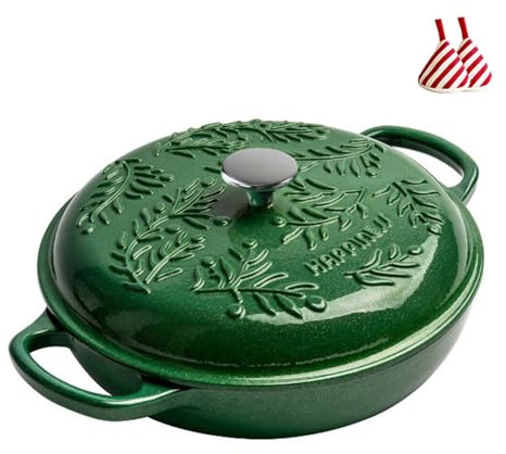 Wygwlg Forno Olandese Smaltato, Pentola Rotonda Multifunzionale in Ghisa Smaltata con Coperchio E Doppi Manici, Pentole per Stufati Antiaderenti Resistenti Stile retrò, Verdi, per Brasare