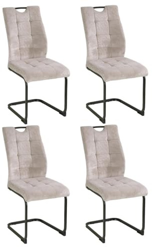 Home4You Schwingstühle - Beige - Schwarz - Mikrofaser - Webstoff - Metallgestell - 4er Set