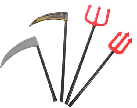 KOMBIUDA 4 Pezzi Falci Finte per Halloween Accessori Cosplay in Plastica Giocattoli Simulati Realistici per Feste e Spettacoli Decorazioni Vintage per Costume e Amici