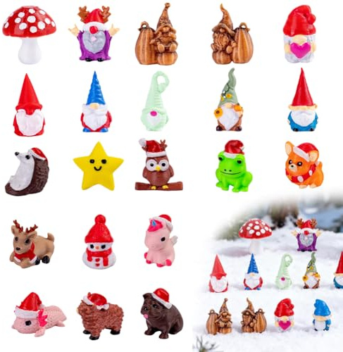 Miniature De Noël Ornements 21 Pièces,Résine Père Noël Bonhomme De Neige Renne Jingle Bell Figurines,Micro Ornements Paysage Pour Accessoires De Fête De Noël