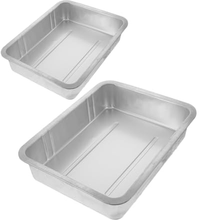 SOPOTUTU Bandeja de Drenaje de Aceite para Automóvil Metálica Reforzada Set de 2 Tamaños Pequeña y Grande Acabado Galvanizado Alta Capacidad para Mantenimiento y Recogida de Aceite