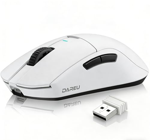 DAREU A950GM 60g Souris Gaming Ultralégère,Capteur Gaming PixArt PAW3395,100 Millions HUANO Gaming Micro Switches,26000 DPI,Recharge Rapide en 30 Minutes,Tri-Mode Souris Gaming pour PC/Mac,Blanche