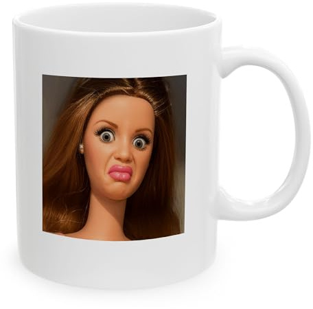 IVISION LEARNING LTD Funny Doll Face Disgusted Reaction Unhinged Meme White Ceramic Mugs, Sarcastic Coffee Cups, 11oz 15oz, Humorous Gift Idea
