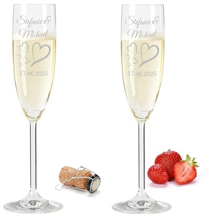 Gravur-Max Leonardo Sektglas 2er Set 200 ml – personalisiertes Sektglas mit Gravur – LIEBES GLAS HERZ4 - stoßfest & klangvoll – hochwertiges TEQTON-Kristallglas für Sekt, Prosecco & Champagner