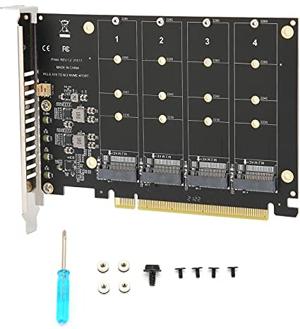 Yechiry Tarjeta Adaptadora, Convertidor de Disco Duro M.2 Nvme SSD de 4 Puertos a Pcie X16 M Key, Tarjeta de Expansión del Lector de Expansión Interna de Velocidad Completa de (ph44)