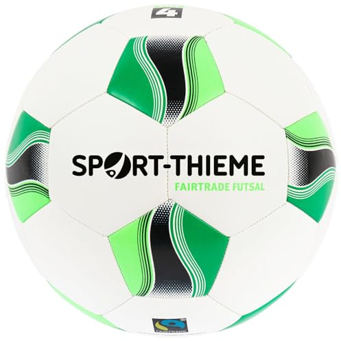 Sport-Thieme Futsalball Fairtrade | Trainings- & Wettspielball | Größe 4 | Maschinengenäht | Sprungreduzierte Blase | PU-Material | Umfang 62-64 cm | Weiß-Grün