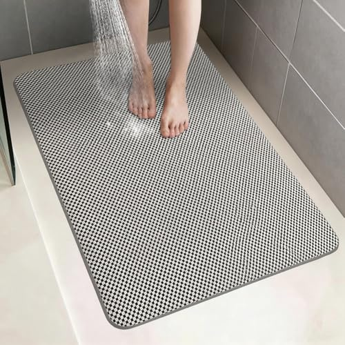 Alfombrilla de Ducha Antideslizante 40x60 cm, Alfombra de Baño Antimoho de Secado Rápido Secado Rápido Drenaje eficiente para Ducha y Bañera Ideal para Personas Mayores y Zonas Húmedas, Gris
