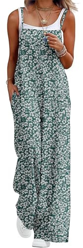 QIXING Dungarees for Women UK Summer Boho Casual Loose Wide Leg Jumpsuits Sleeveless Ladies Playsuits with Pockets