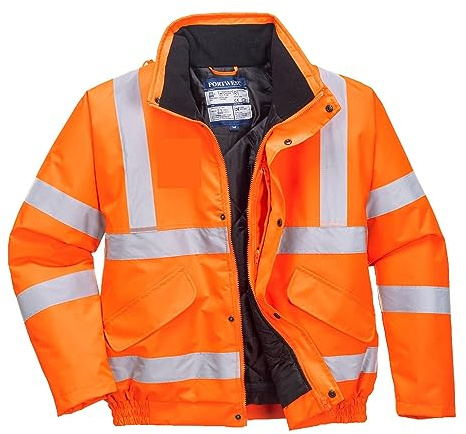 Portwest RT32 Hi-Vis Winter Bomber Jacket Waterproof Cold Protection EN342 Certified Reflective Tape Texpel Eco Fabric Multiple Pockets Detachable Hood, Orange, 5XL