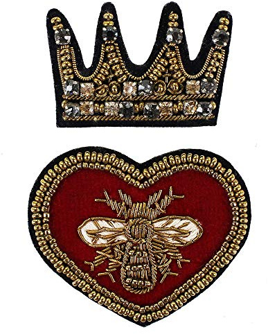 Crown Bee Heart Embroidery Badges Handmade India Silk Wire Patch Brooch Beaded Diamond Embroidered Applique Sewing 1set/2pieces