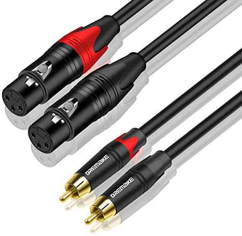 DREMAKE Cavo audio da RCA a XLR, cavo di interconnessione a doppio connettore RCA maschio a doppio XLR femmina a 3 pin, 2 XLR femmina a 2 RCA maschio HiFi cavo di collegamento stereo 1,5 m