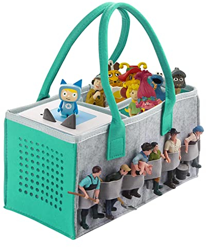 Chedin Tasche for toniebox Tonie, Aufbewahrung Box Tragetasche mit Griff, für Toniebox Starter Set und Tonies Figur, Zubehör Schutzhüllen-Organizer für über 30 Figuren (Grau + Hellblau)