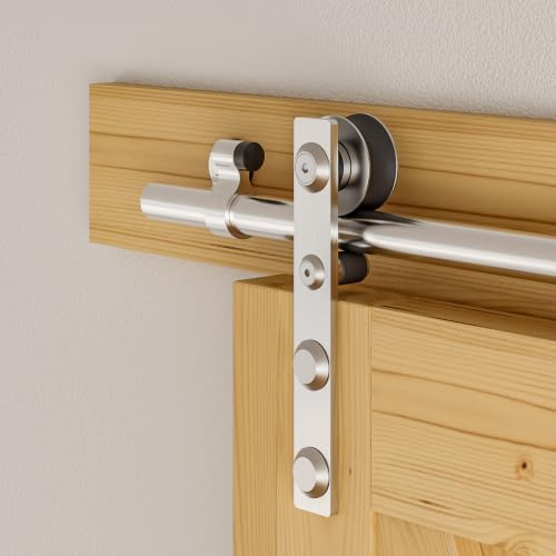 Herrajes Puertas Correderas Inox 152cm Rieles Kit Puerta Corredera Negro para 1 Puerta Corredera Madera 76cm Ancho, Acero Inoxidable I Forma