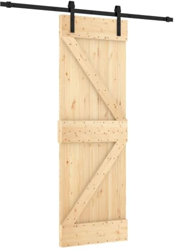 Puerta corredera de madera maciza de pino vidaXL, 70x210 cm, Marrón