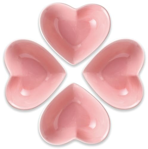 PIDUDU 4 cuencos de porcelana en forma de corazón, cuencos de cereales, ensalada, cuenco de frutas para servir lavavajillas y microondas, apto para sopa, desayuno, avena, arroz, pasta, ensalada (rosa)