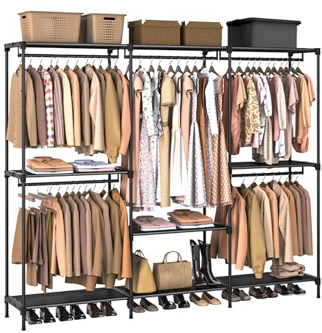 CASAMAYA Clothes Rack, Portable Closet, 80.7 Inch Extra Large Capacity Wardrobe Closet, Clothes Storage Organizer with Shelves and 5 Hanging Rods, Easy to Assembly, Black PCT036B01