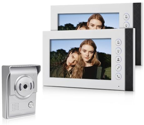 QttyElok 7 Inch Color Wired Video Door Phone Intercom System Home Video Camera Doorbell 700TVL IR Night Vision with 2 Indoor Monitors, Two-Way Audio, Monitoring, Unlocking