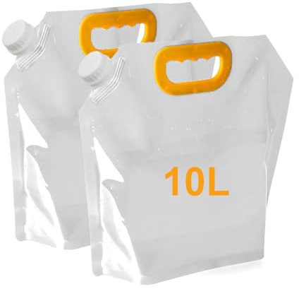 Ruayia Bidón de agua plegable de 10 l, 2 unidades, depósito de agua, bidón plegable para agua potable con asa, depósito de agua con tapa hermética, senderismo, pícnics, almacenamiento de agua en casa