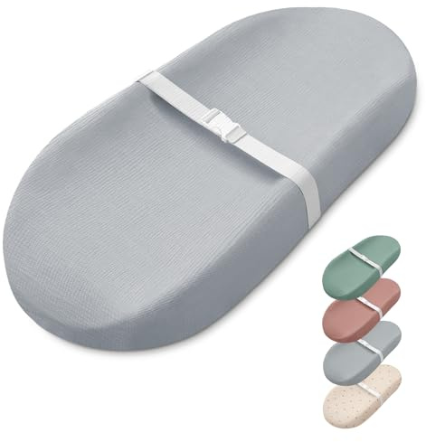 Blissful Diary Muslin Baby Changing Pad with Waterproof Lining Foam, Diaper Changing Table Pad with Cover for Dressers (Gray, Avocado)