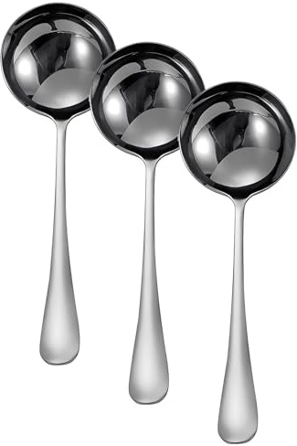 Donvuka 3 Stück Edelstahl Suppenschöpfer, 20 cm Silber Soßenkelle Servierlöffel für Brühe, Saucen und Servieren