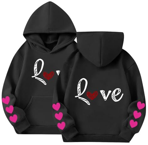 Mjjsk Söta huvtröjor för flickor hjärta grafisk ledig långärmad pullover sweatshirts mode Preppy huvtröja mysig semester huvtröja toppar, Svart, 4-5 Years