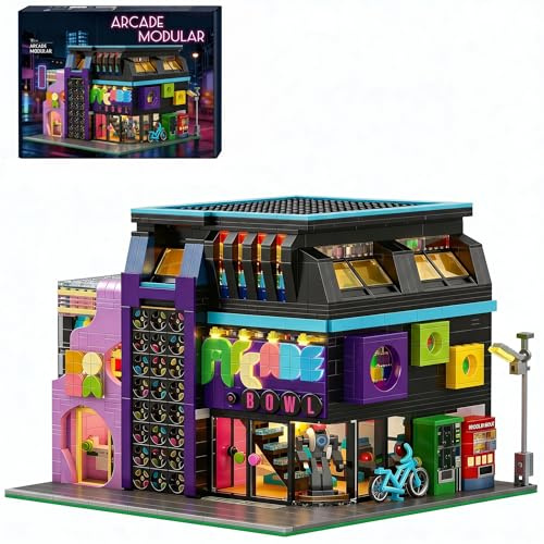 MikaBrical Klemmbausteine Cyberpunk Spielhalle, 2600 Teile | Retro Arcade Modular Building, Zukünftige Stadt Haus Bausatz für Erwachsene, Kompatibel mit Barweer BWR004