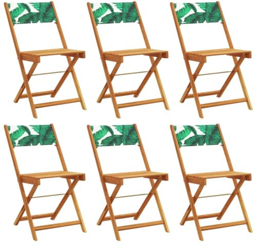 Mokuyary Trädgårdsstolar, set med 6 vikbara, grönt tyg och massivt trä, balkongstol, terrassstolar, matstolar för terrass, trädgård, balkong